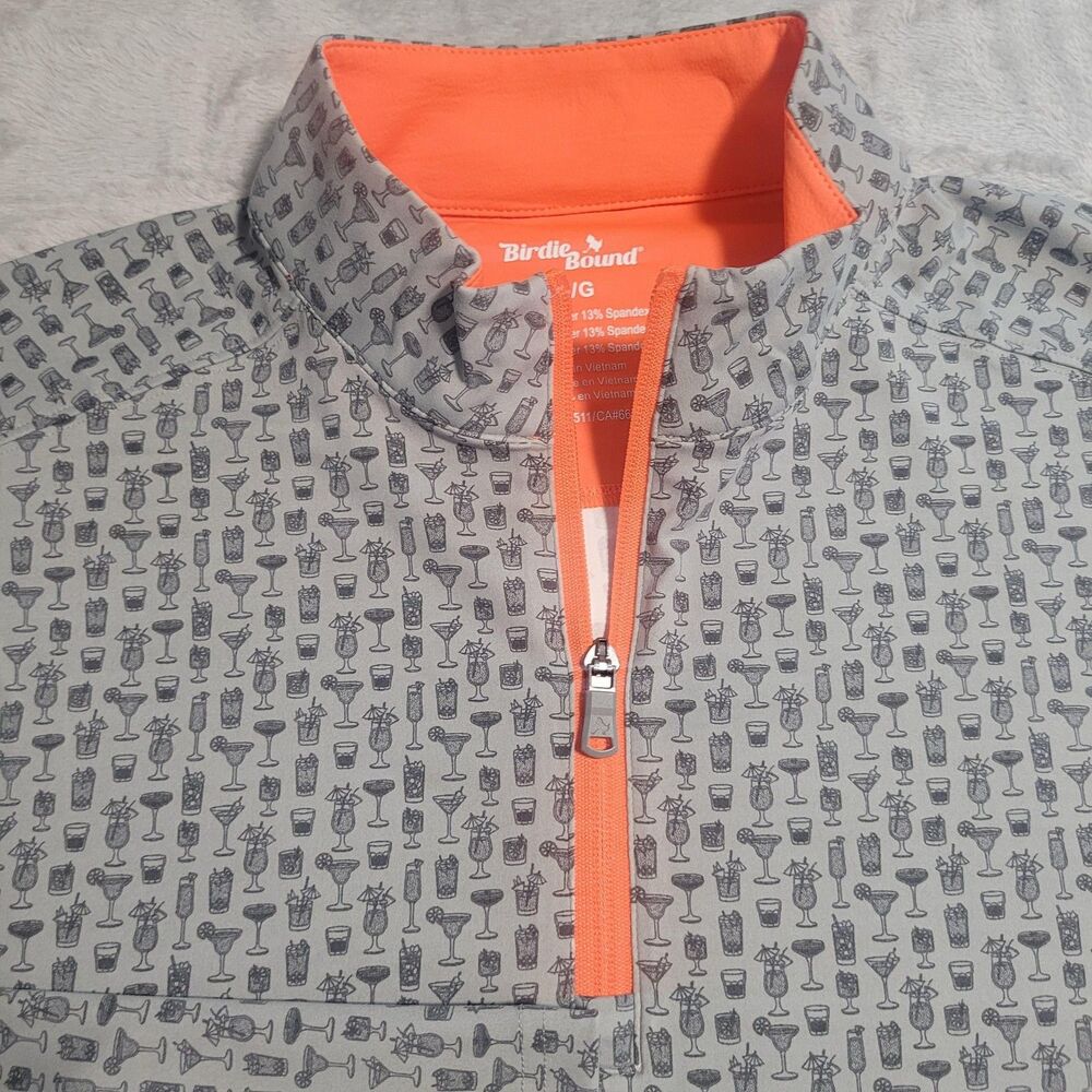 Birdie Bound Golf Pullover Jacket Mens Large Gray 1/4 Zip Cocktail Print Pockets - Picture 4 of 10